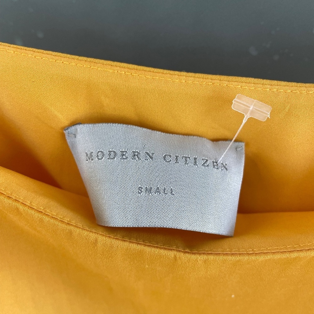 Modern Citizen Mila Layered Tank Dress in marigold Satin Midi Draped Waist tie - Picture 8 of 8